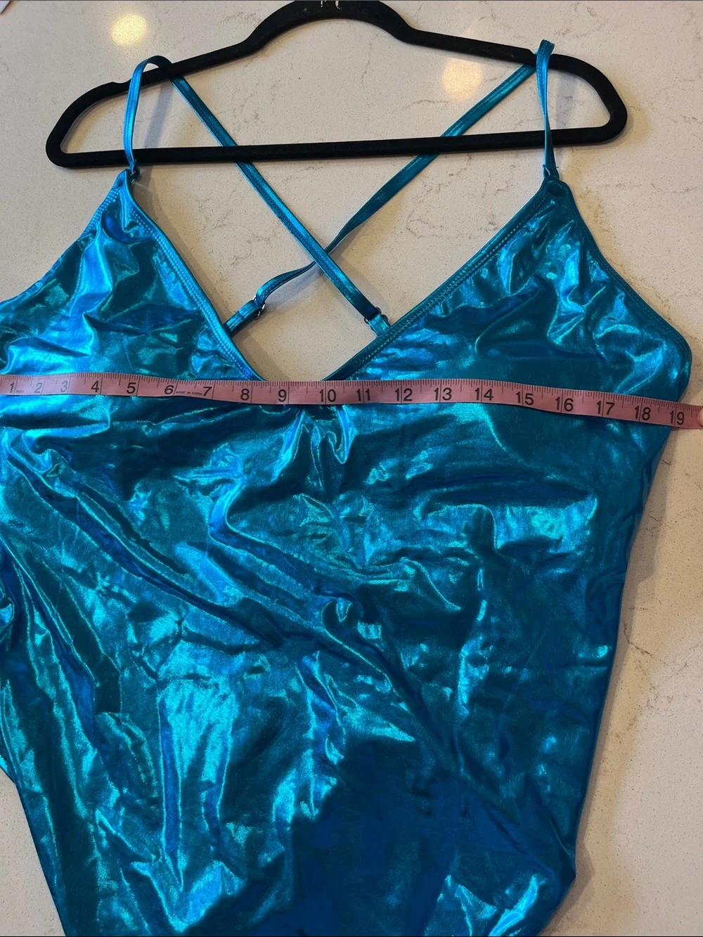Fashion Nova Shiny Teal Blue One-Piece Swimsuit